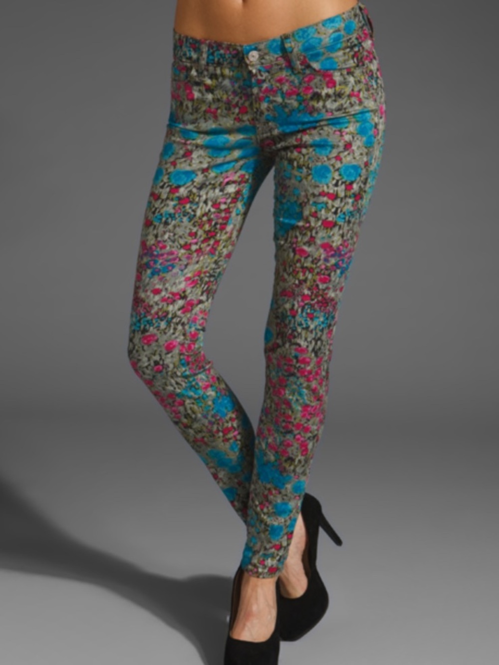 7FAM floral skinny jeans women’s size 26 Garden Party pants pink blue green